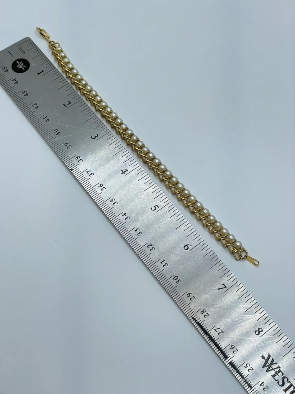 Vintage Gold Faux Pearl Link Bracelet Art Deco Bridal Elegant Timeless